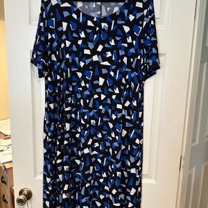 Susan Graver Navy and White Abstract Midi Dress